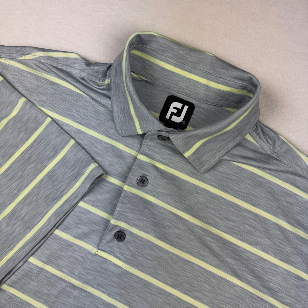FootJoy Golf Polo Shirt Mens Large Gray Yellow‎ Striped Short Sleeve